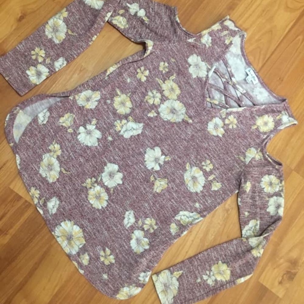 Love, Fire Floral Cold Shoulder Super Soft Top
